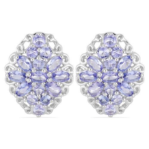 NATURAL TANZANITE GEMSTONE CLUSTER EARRINGS IN 925 SILVER